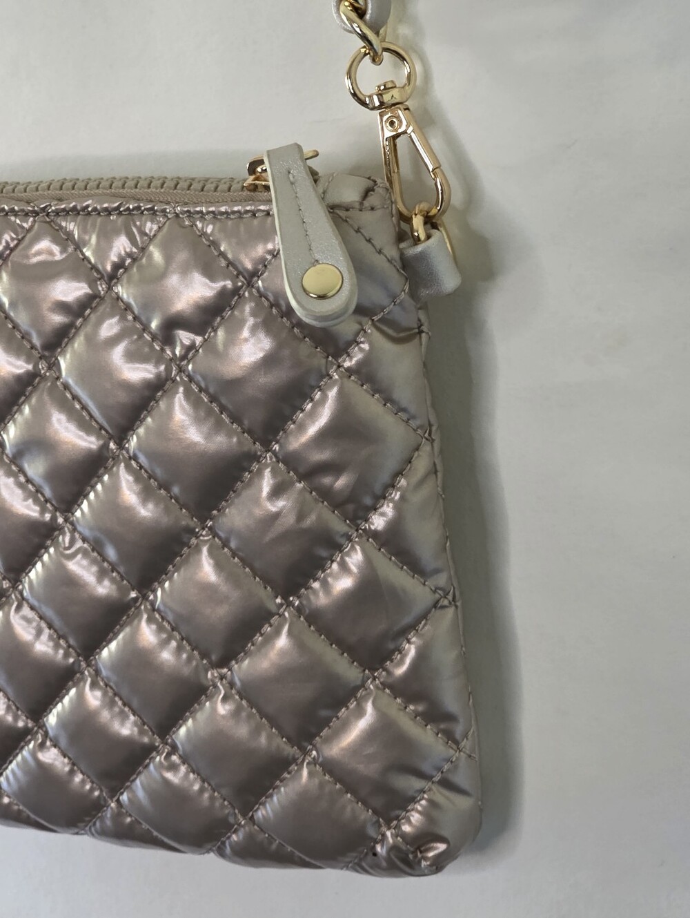 Lemonbella Quilted Chain Strap Bag Small Crossbody Removable Strap Neutral - Picture 5 of 14